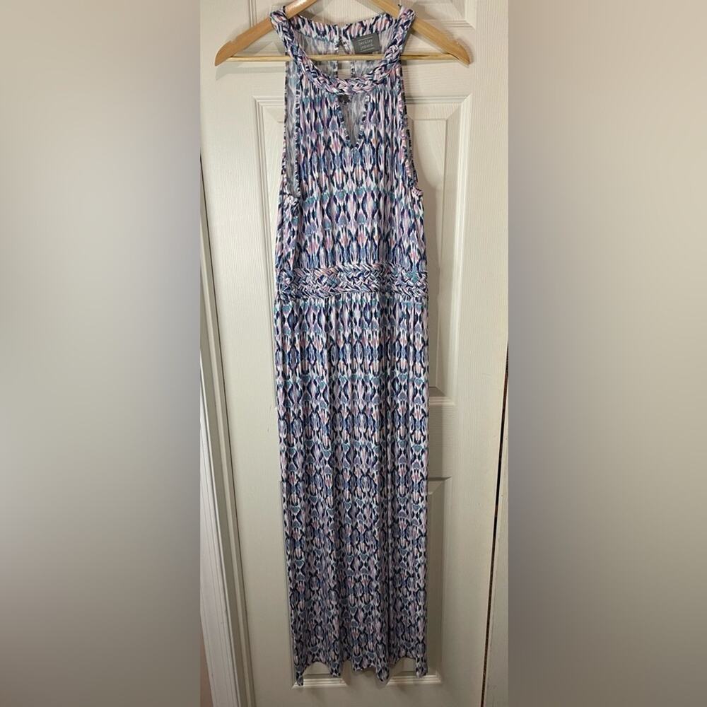 Berkley Jensen White Blue Patterned Stretchy Breathable Braided Maxi Dress M